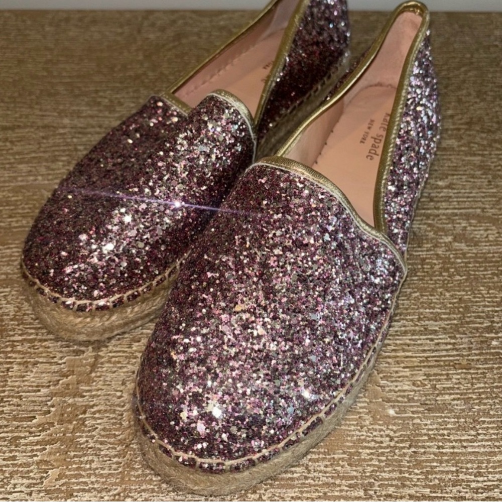 Kate Spade pink glitter platform espadrilles with gold detail - women’s size 6 - Picture 4 of 9